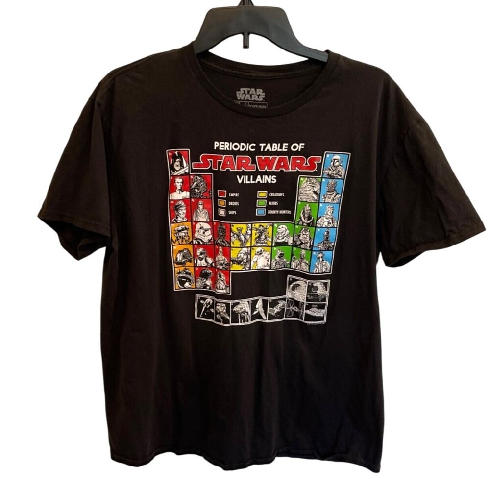 Star Wars Periodic Table of Villains T-shirt Black Cotton Graphic Tee Size L